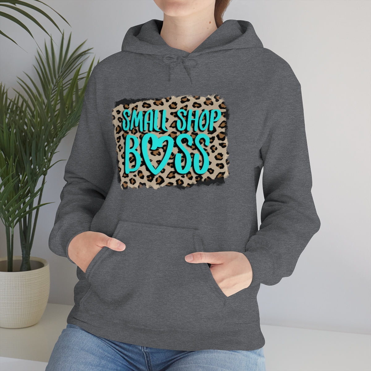 Leopard Teal Small Shop Boss, Unisex Heavy Blend™ Hooded Sweatshirt