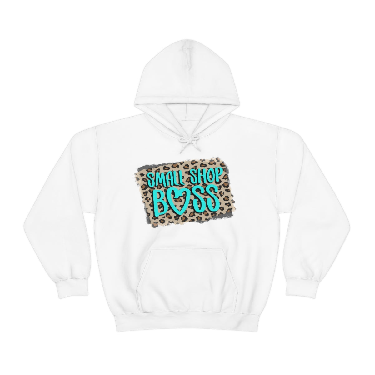 Leopard Teal Small Shop Boss, Unisex Heavy Blend™ Hooded Sweatshirt