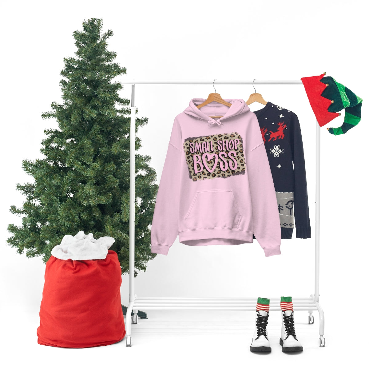 Leopard Pink Small Shop Boss, Unisex Heavy Blend™ Hooded Sweatshirt
