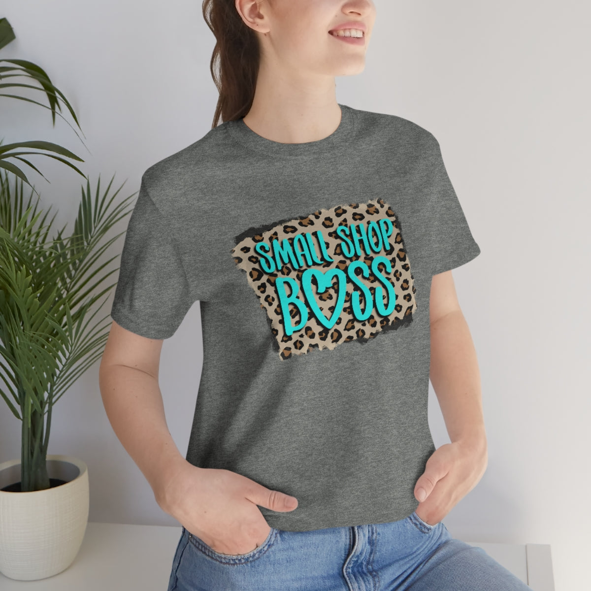 Teal Leopard Small Shop Boss B + C Unisex Jersey Short Sleeve Tee