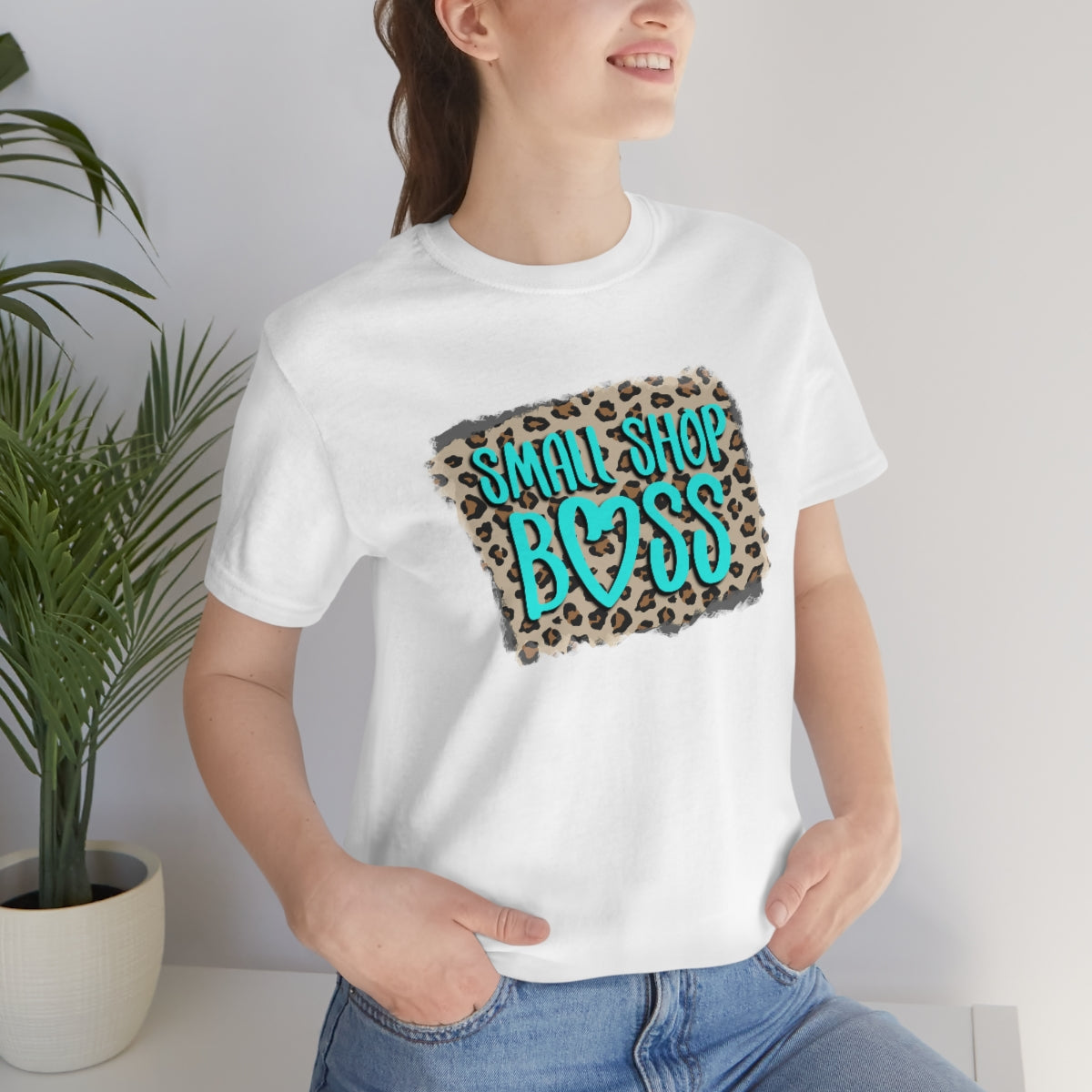 Teal Leopard Small Shop Boss B + C Unisex Jersey Short Sleeve Tee