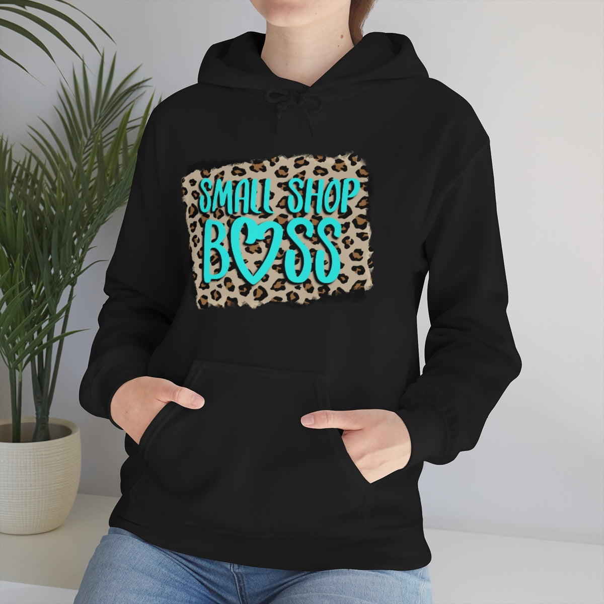Leopard Teal Small Shop Boss, Unisex Heavy Blend™ Hooded Sweatshirt