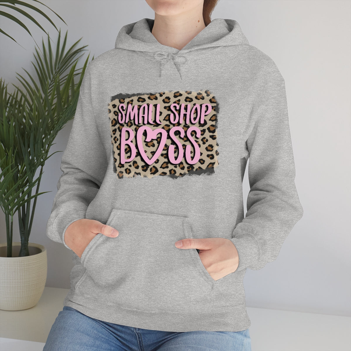 Leopard Pink Small Shop Boss, Unisex Heavy Blend™ Hooded Sweatshirt