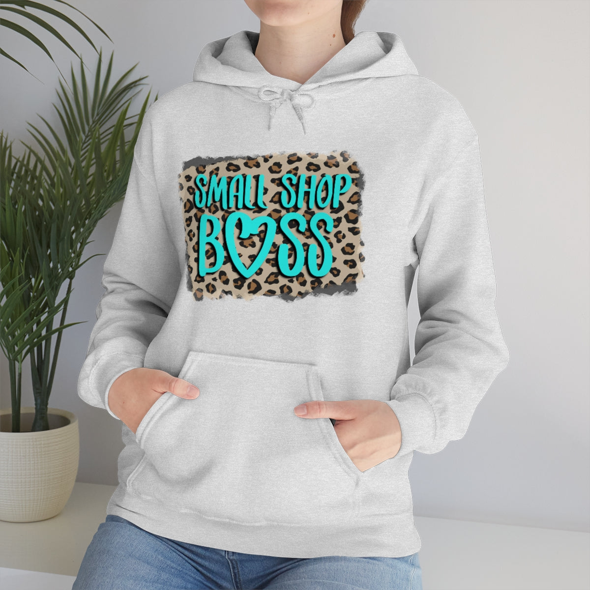 Leopard Teal Small Shop Boss, Unisex Heavy Blend™ Hooded Sweatshirt