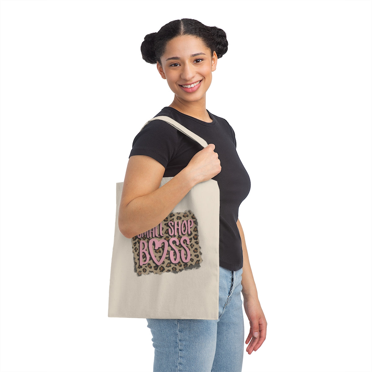Pink Leopard Small Shop Boss Canvas Tote Bag