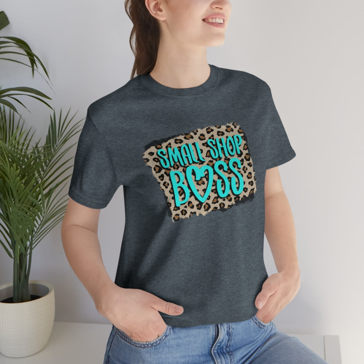 Teal Leopard Small Shop Boss B + C Unisex Jersey Short Sleeve Tee