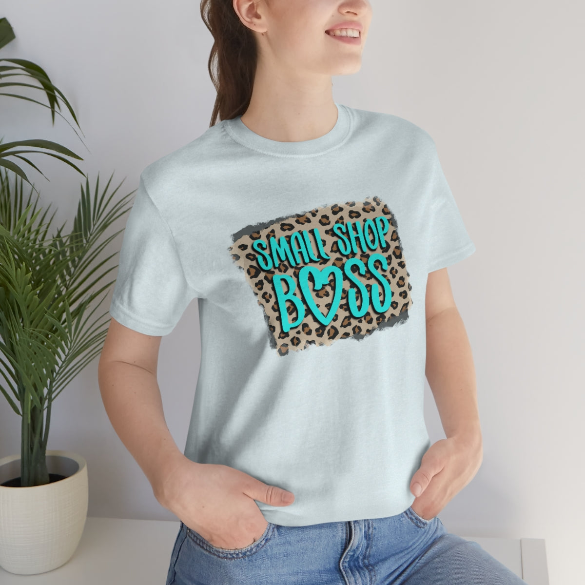 Teal Leopard Small Shop Boss B + C Unisex Jersey Short Sleeve Tee