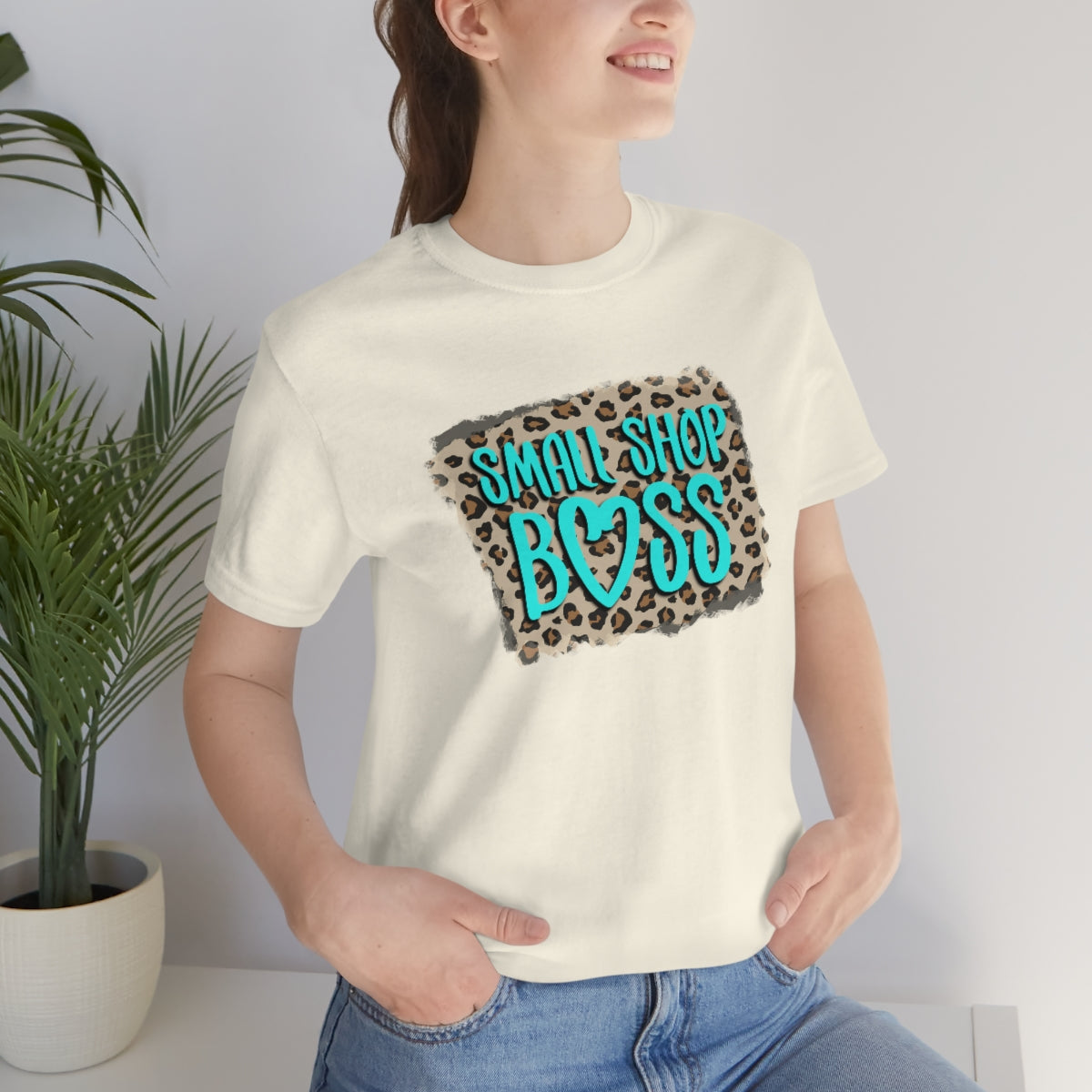 Teal Leopard Small Shop Boss B + C Unisex Jersey Short Sleeve Tee
