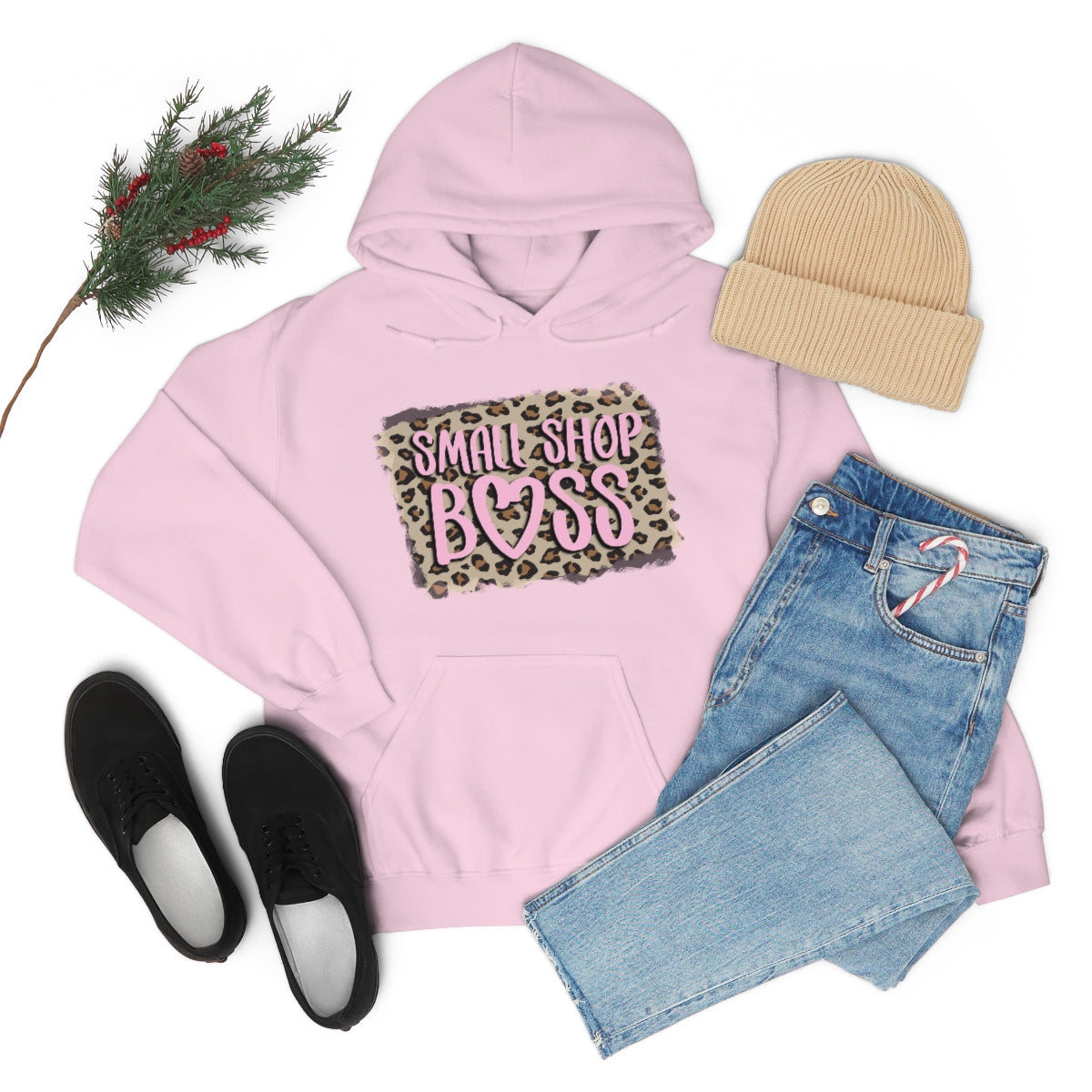 Leopard Pink Small Shop Boss, Unisex Heavy Blend™ Hooded Sweatshirt
