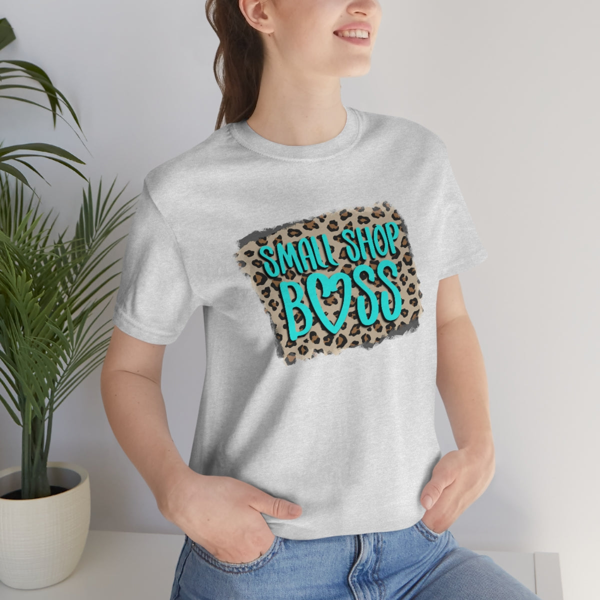 Teal Leopard Small Shop Boss B + C Unisex Jersey Short Sleeve Tee
