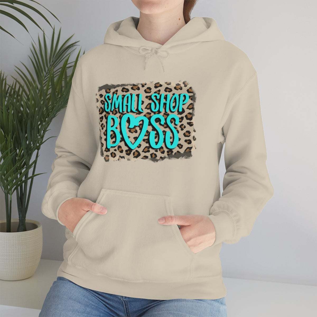 Leopard Teal Small Shop Boss, Unisex Heavy Blend™ Hooded Sweatshirt