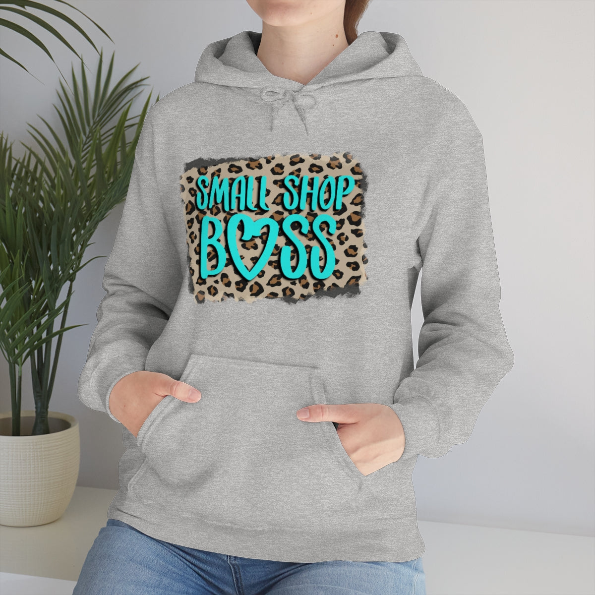 Leopard Teal Small Shop Boss, Unisex Heavy Blend™ Hooded Sweatshirt