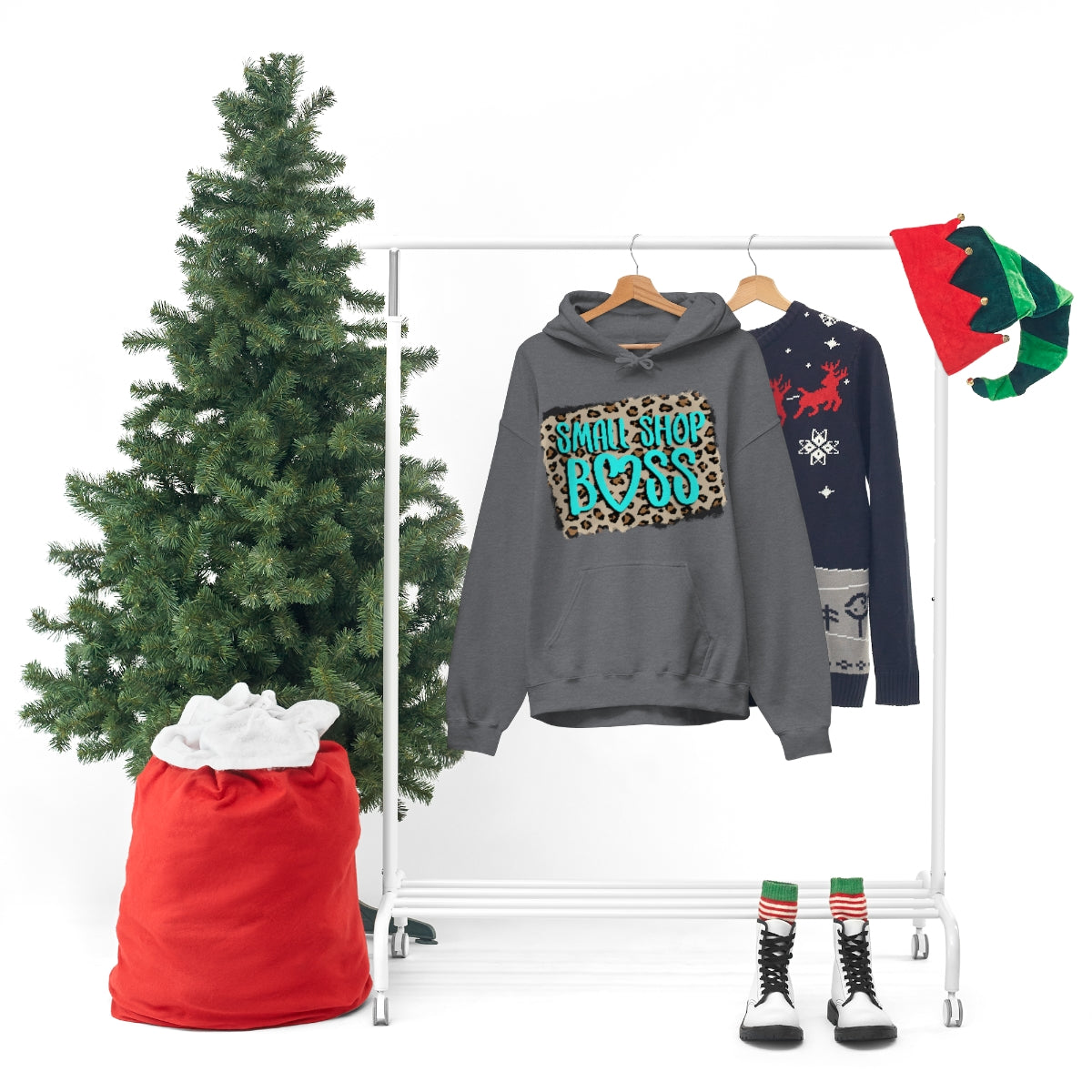 Leopard Teal Small Shop Boss, Unisex Heavy Blend™ Hooded Sweatshirt
