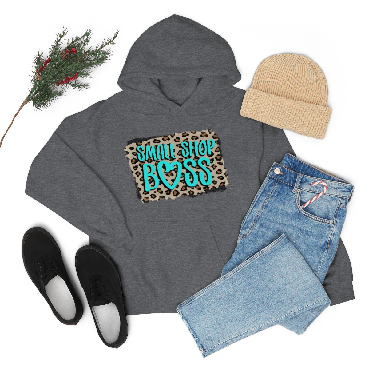 Leopard Teal Small Shop Boss, Unisex Heavy Blend™ Hooded Sweatshirt