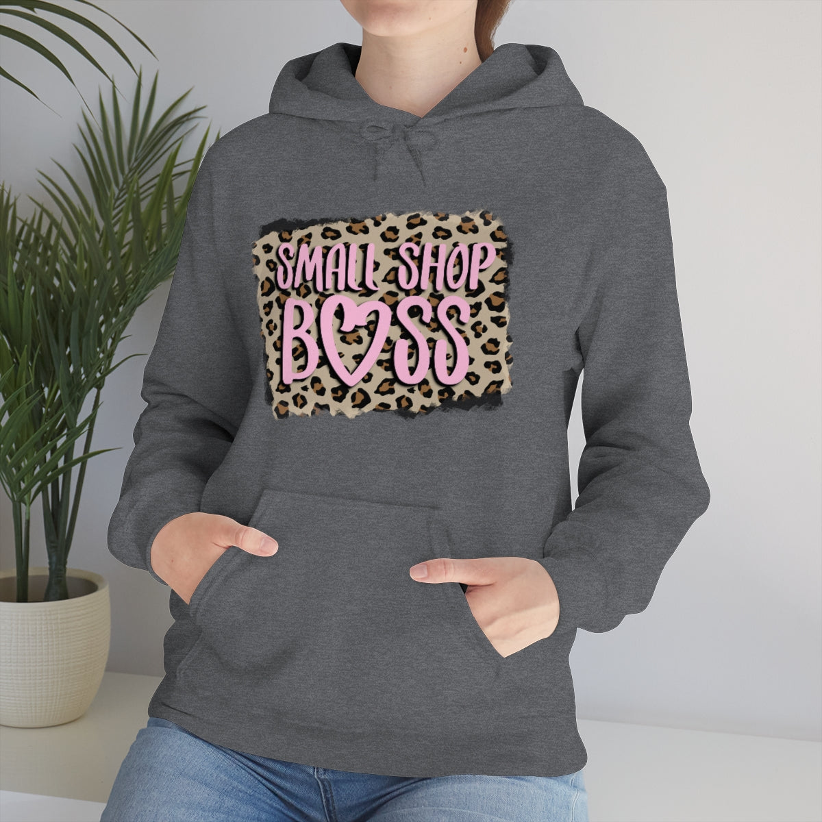 Leopard Pink Small Shop Boss, Unisex Heavy Blend™ Hooded Sweatshirt