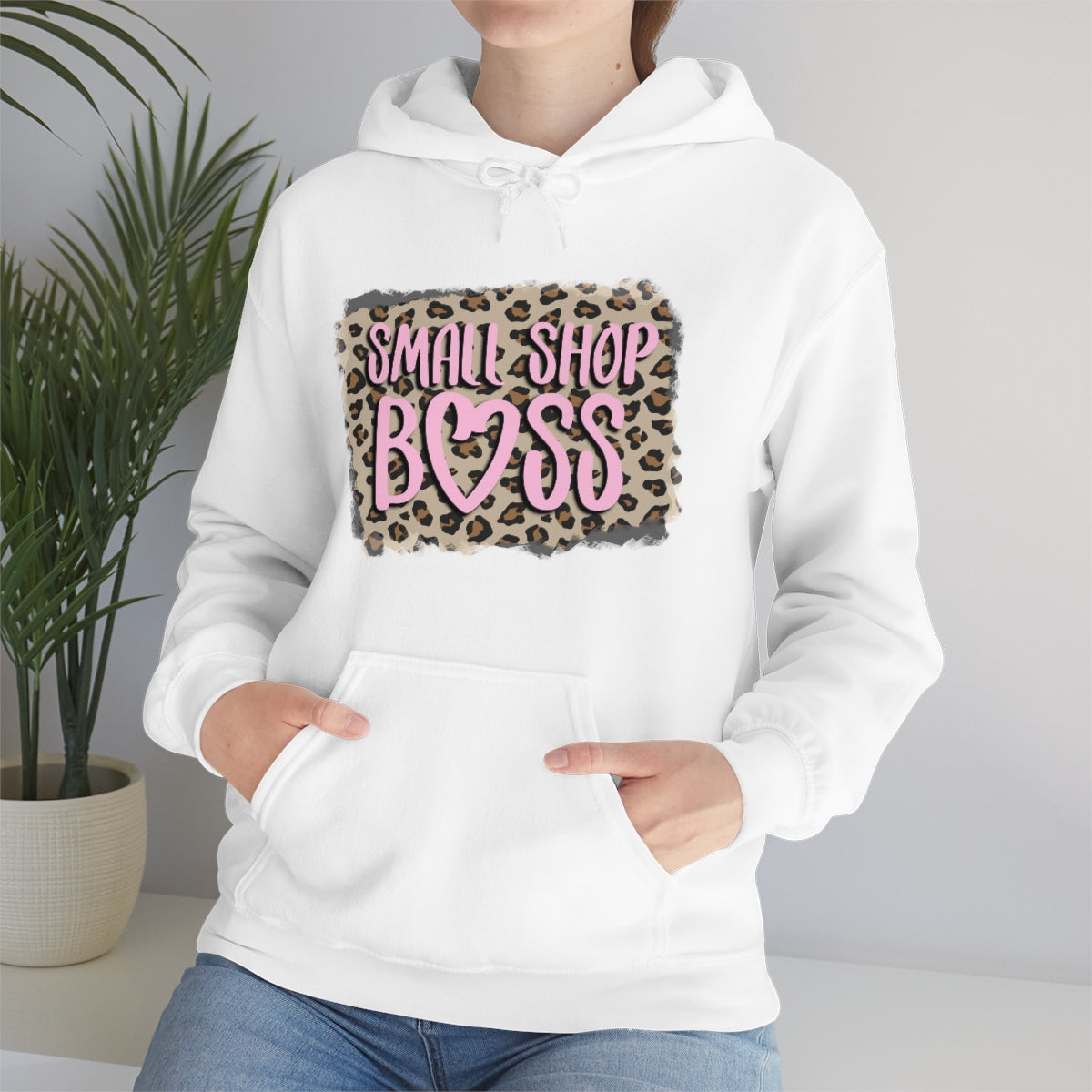Leopard Pink Small Shop Boss, Unisex Heavy Blend™ Hooded Sweatshirt