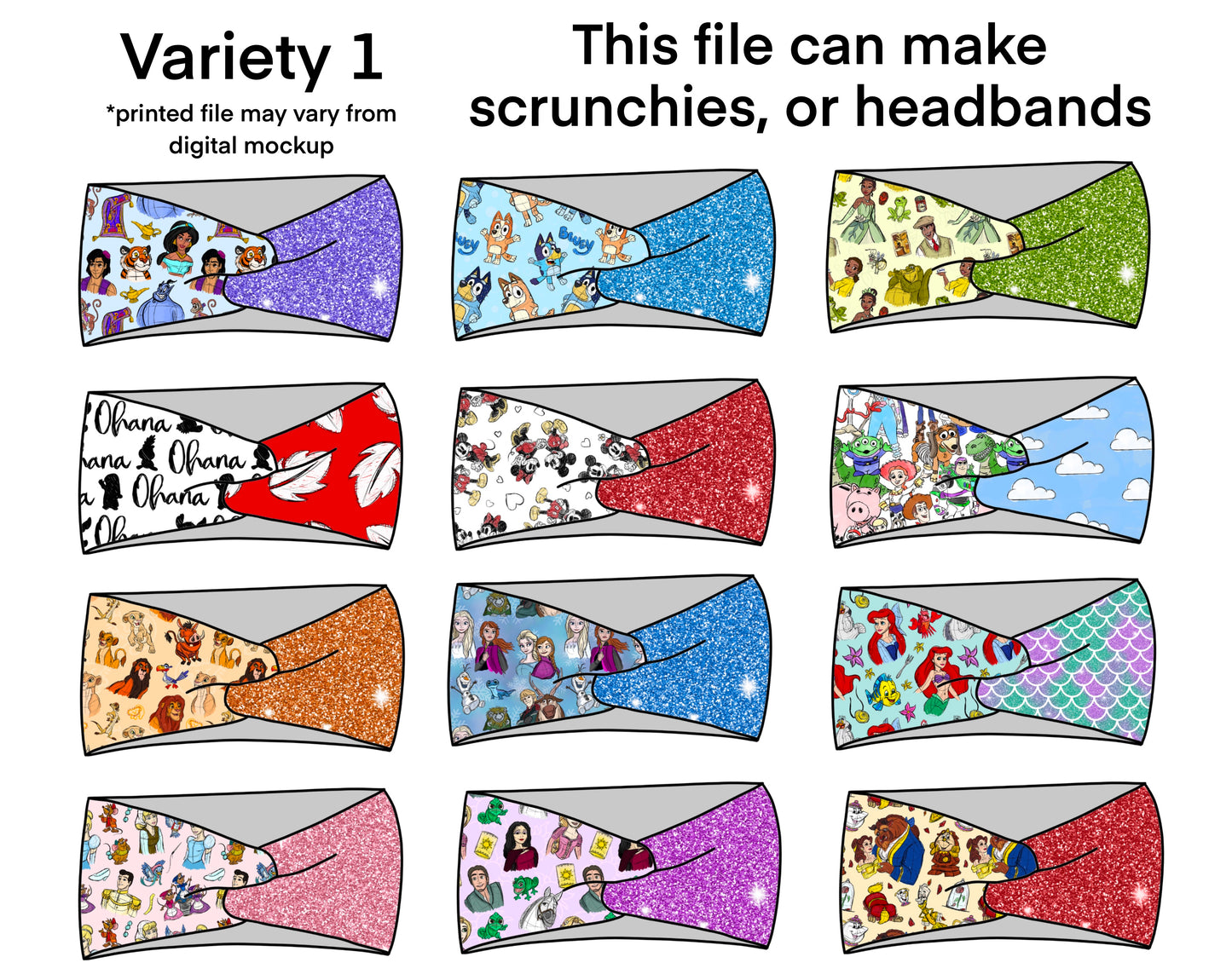 Half/Half Scrunchie/Headbands - Variety