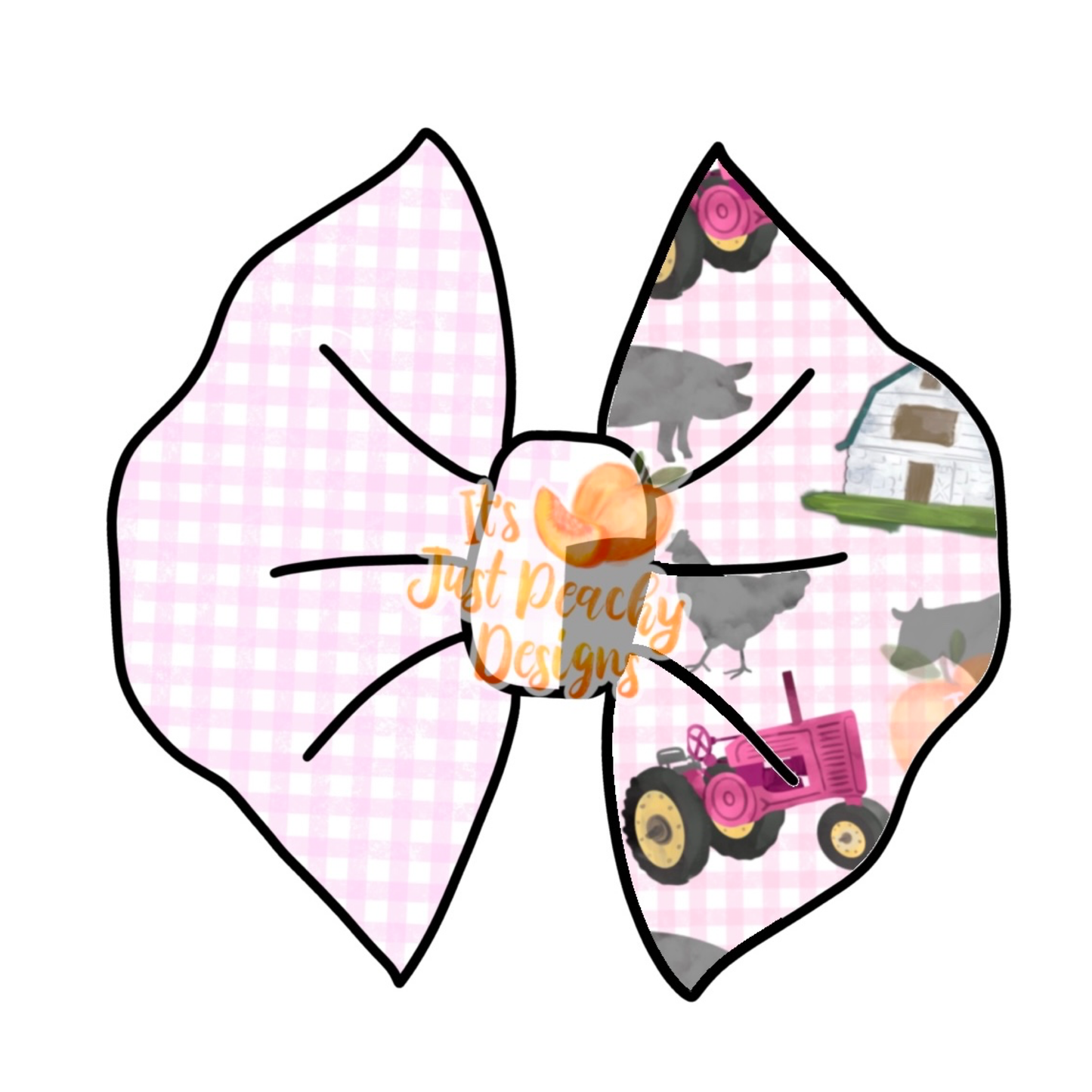 Half/Half Bows- Pink Gingham Farm