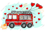 Valentine’s Fire Trucks- Mini Collection - PNG and Seamless