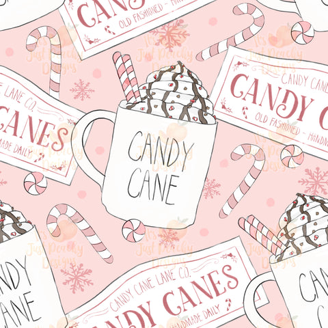 Vintage Pink Candy Cane Mugs - Multiple Background Options