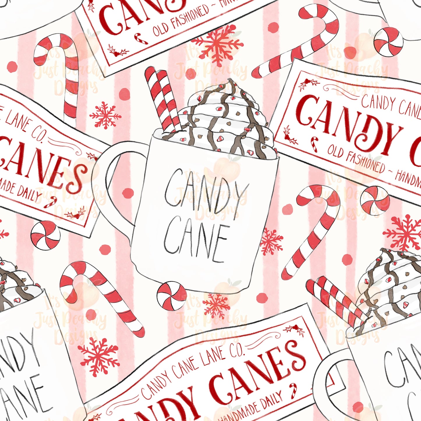 Vintage Red Candy Cane Mugs - Multiple Background Options