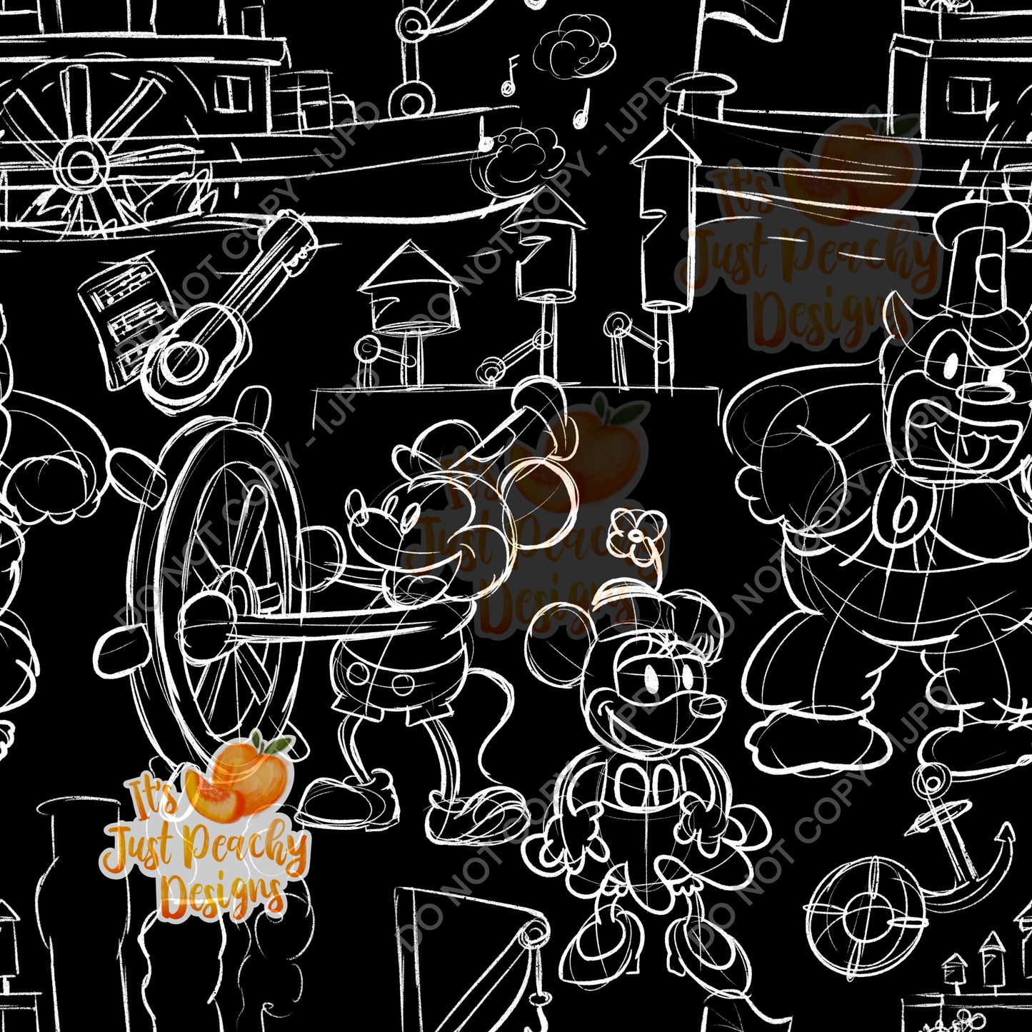 Sketchy Steamboat Willie Outline- Multiple Colors