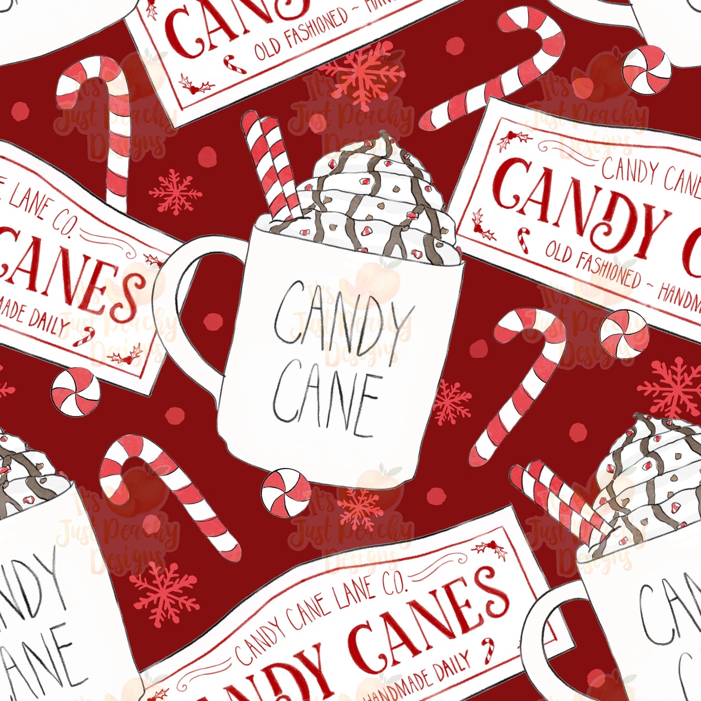 Vintage Red Candy Cane Mugs - Multiple Background Options