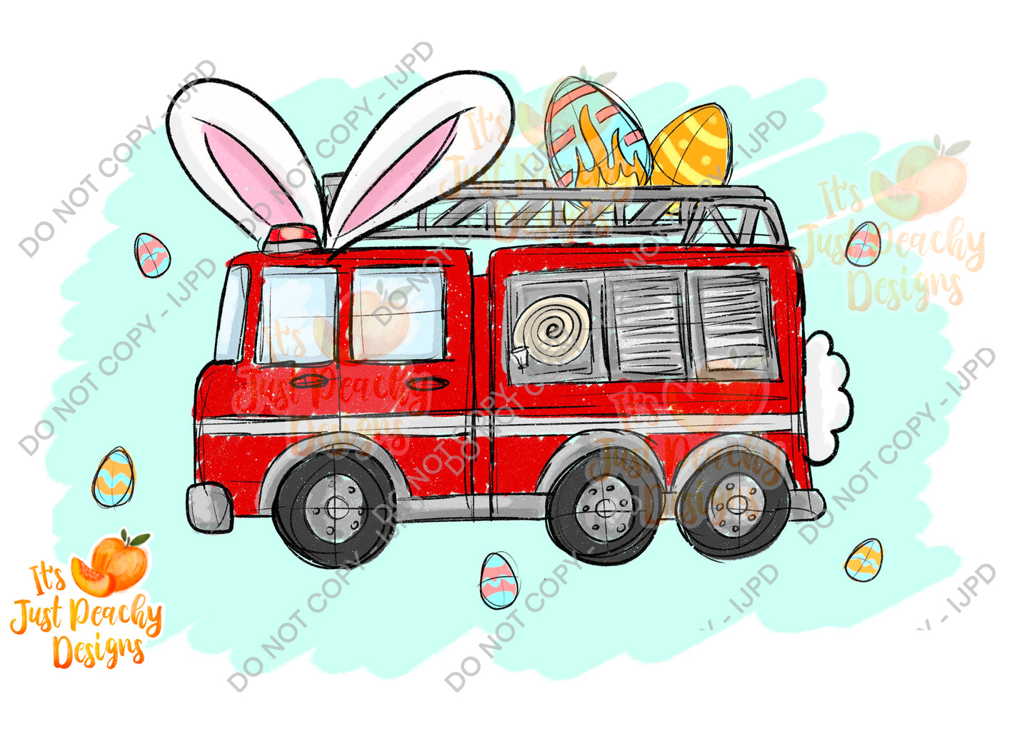 Easter Fire Trucks- Mini Collection - PNG or Seamless