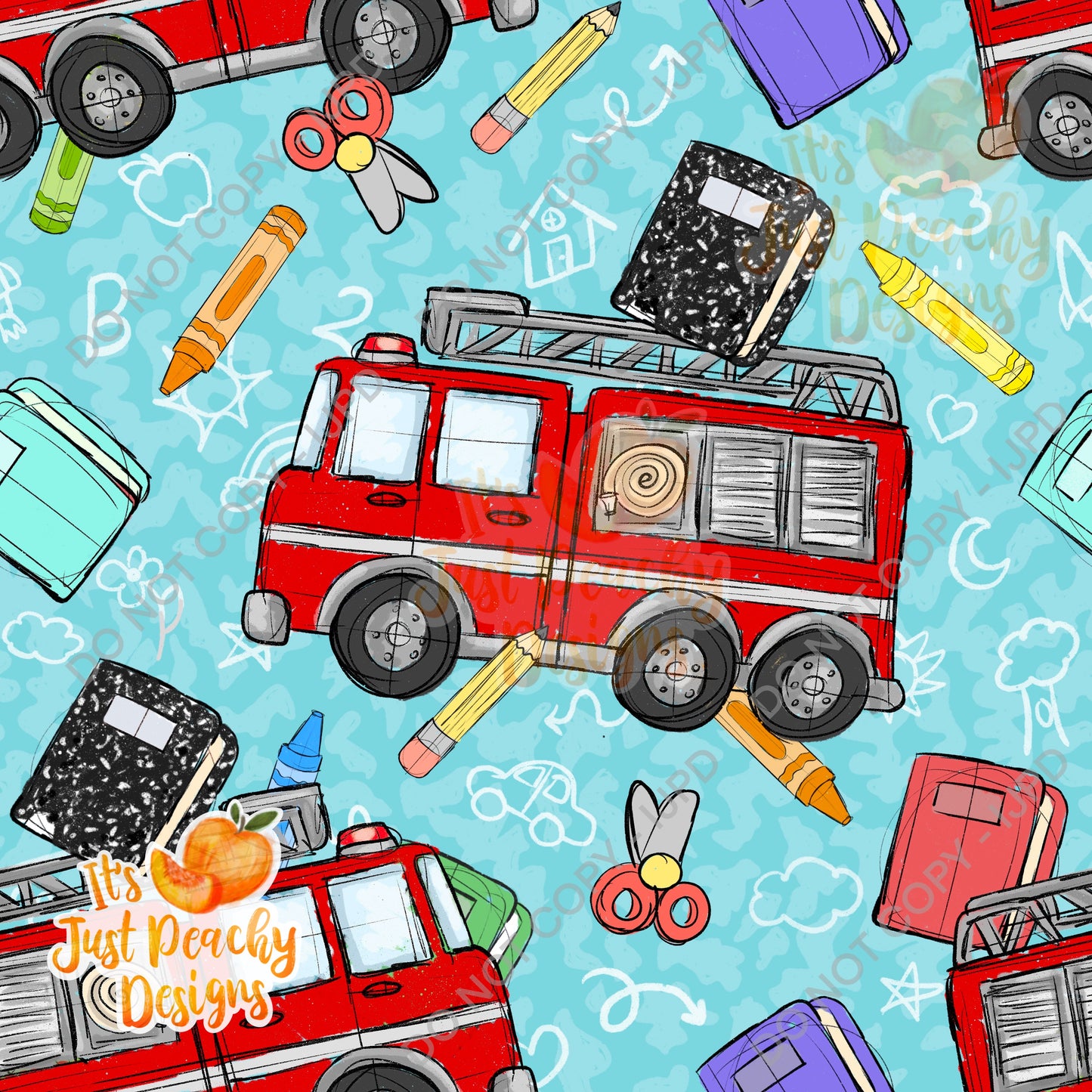 Back to School Fire Trucks PNG or Seamless - Bonus Coord- Multiple Colors