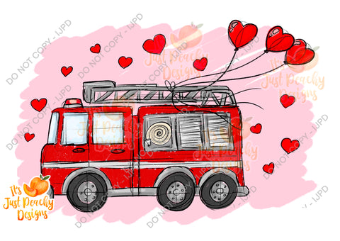 Valentine’s Fire Trucks- Mini Collection - PNG and Seamless