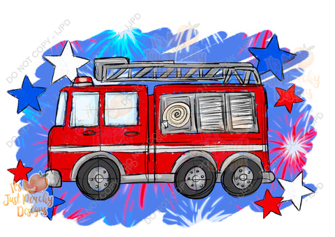 Patriotic Fire Trucks- Mini Collection - PNG or Seamless