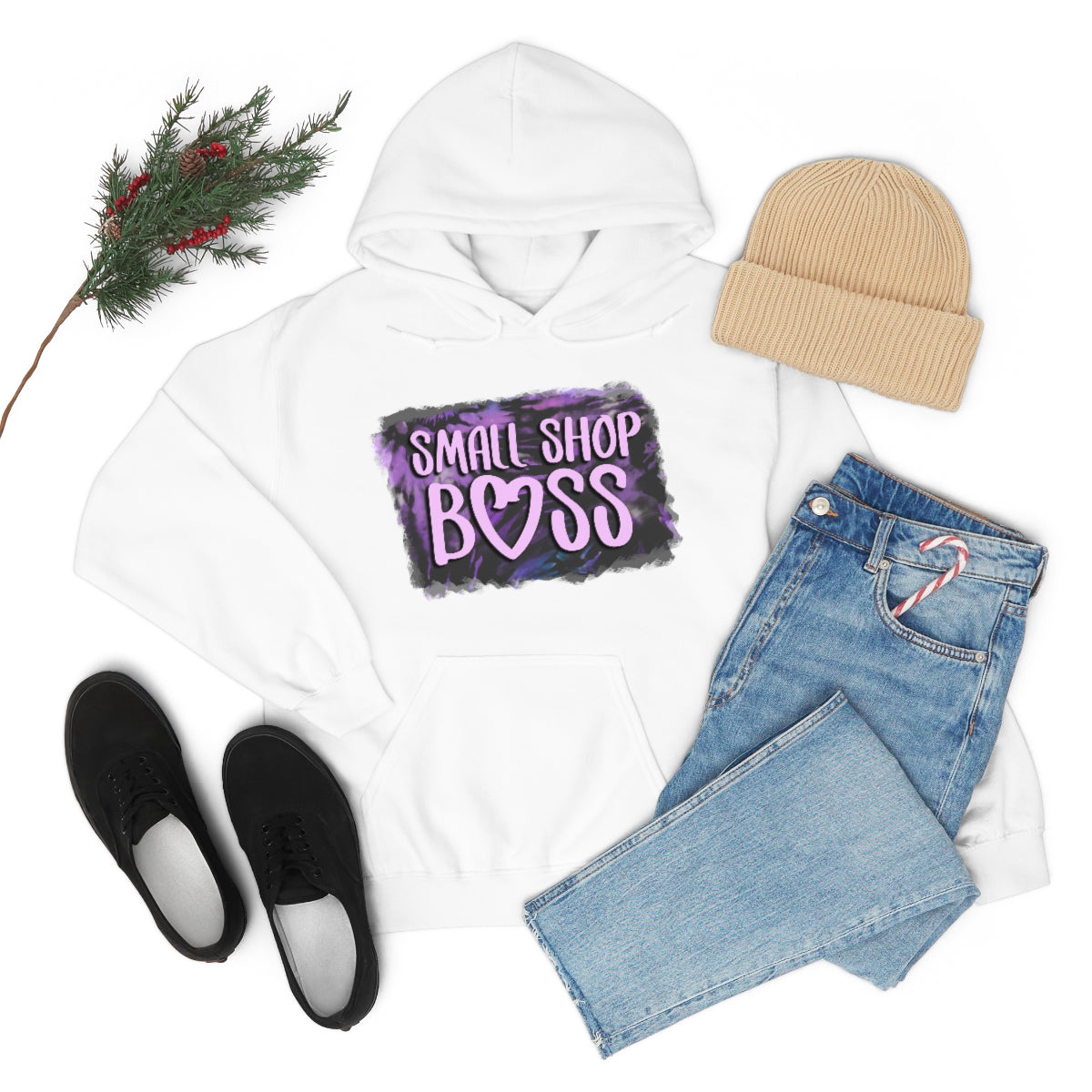 Purple Tie Dye Small Shop Boss, Unisex Heavy Blend™ Hooded Sweatshirt