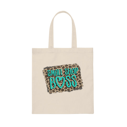 Small Shop Boss Teal Leopard Canvas Tote Bag