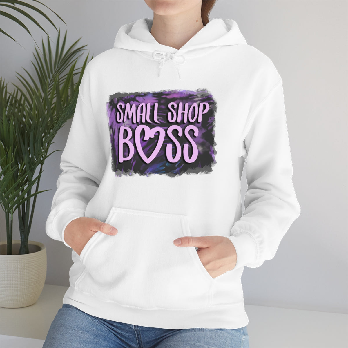 Purple Tie Dye Small Shop Boss, Unisex Heavy Blend™ Hooded Sweatshirt