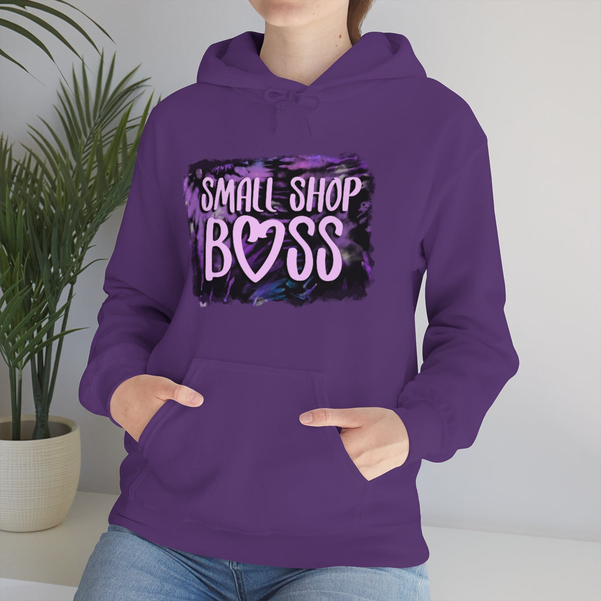 Purple Tie Dye Small Shop Boss, Unisex Heavy Blend™ Hooded Sweatshirt