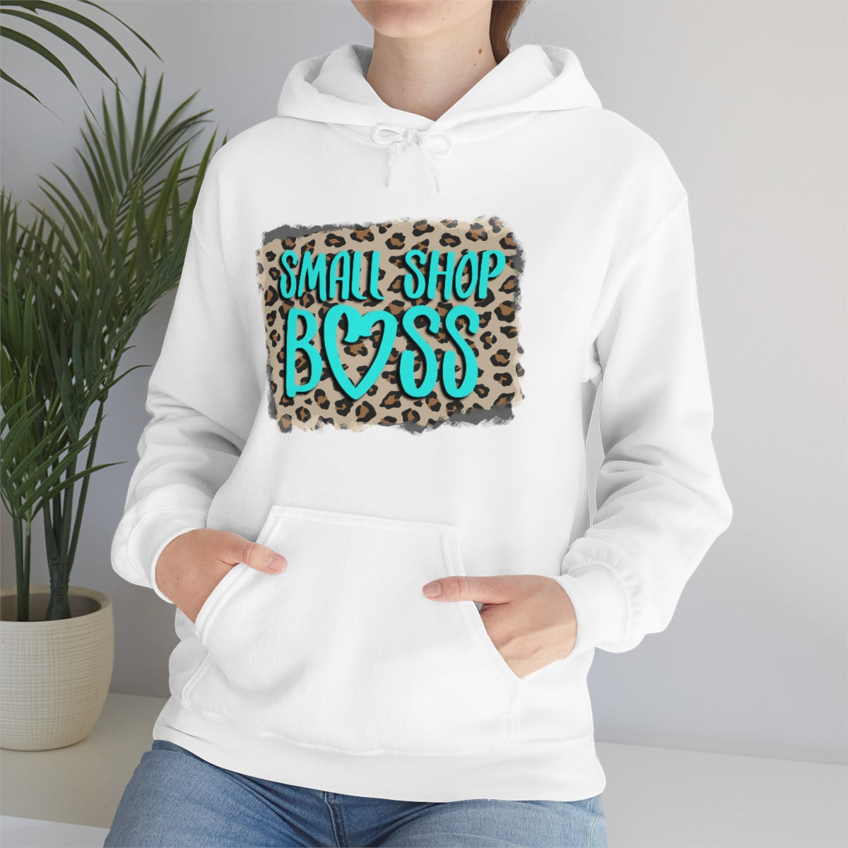 Leopard Teal Small Shop Boss, Unisex Heavy Blend™ Hooded Sweatshirt