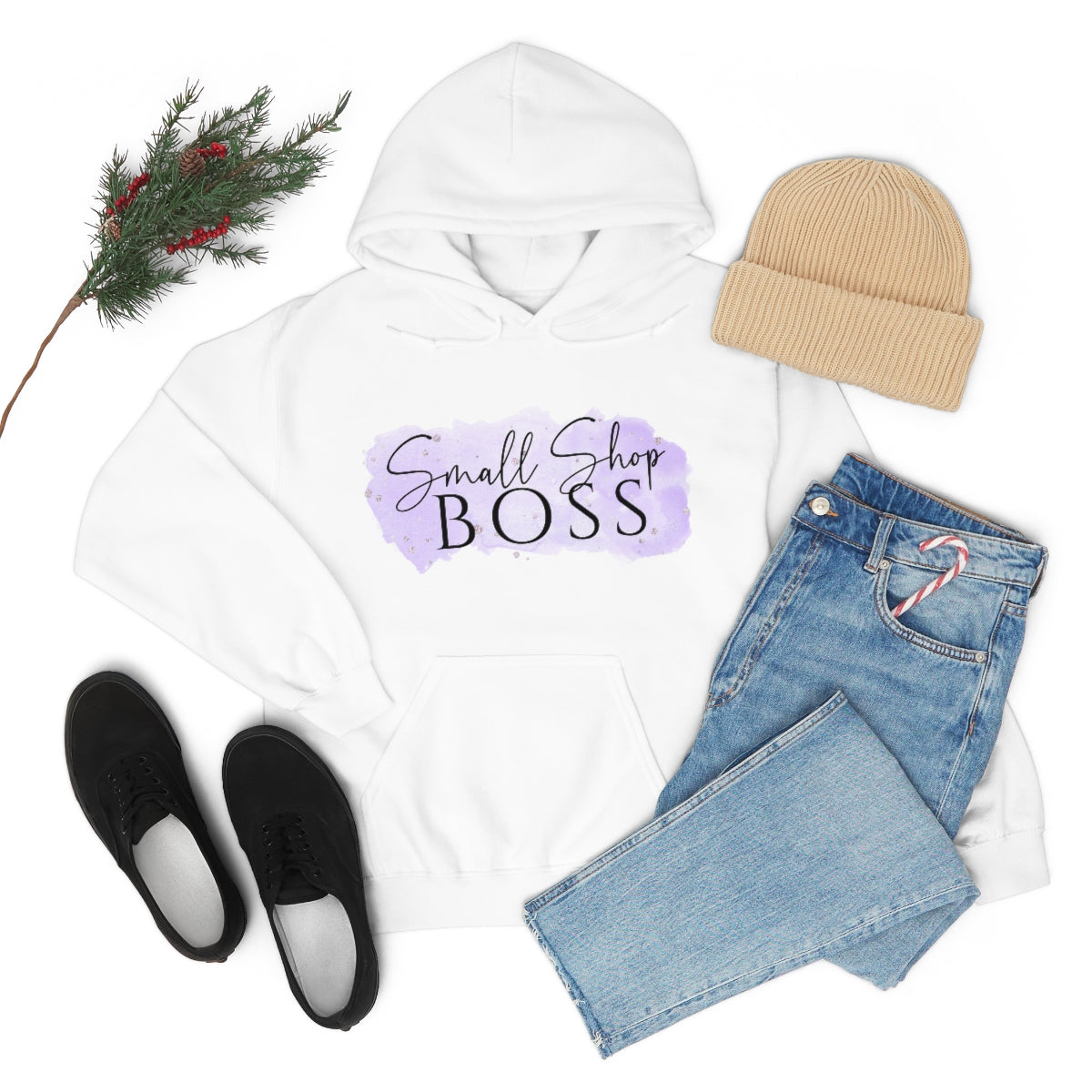 Purple Small Shop Boss, Unisex Heavy Blend™ Hooded Sweatshirt