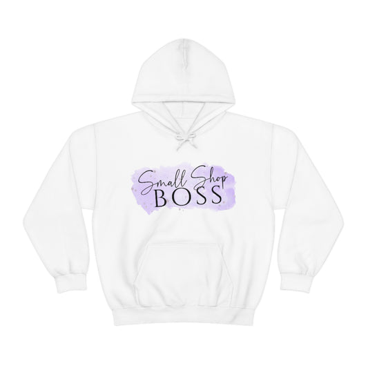 Purple Small Shop Boss, Unisex Heavy Blend™ Hooded Sweatshirt