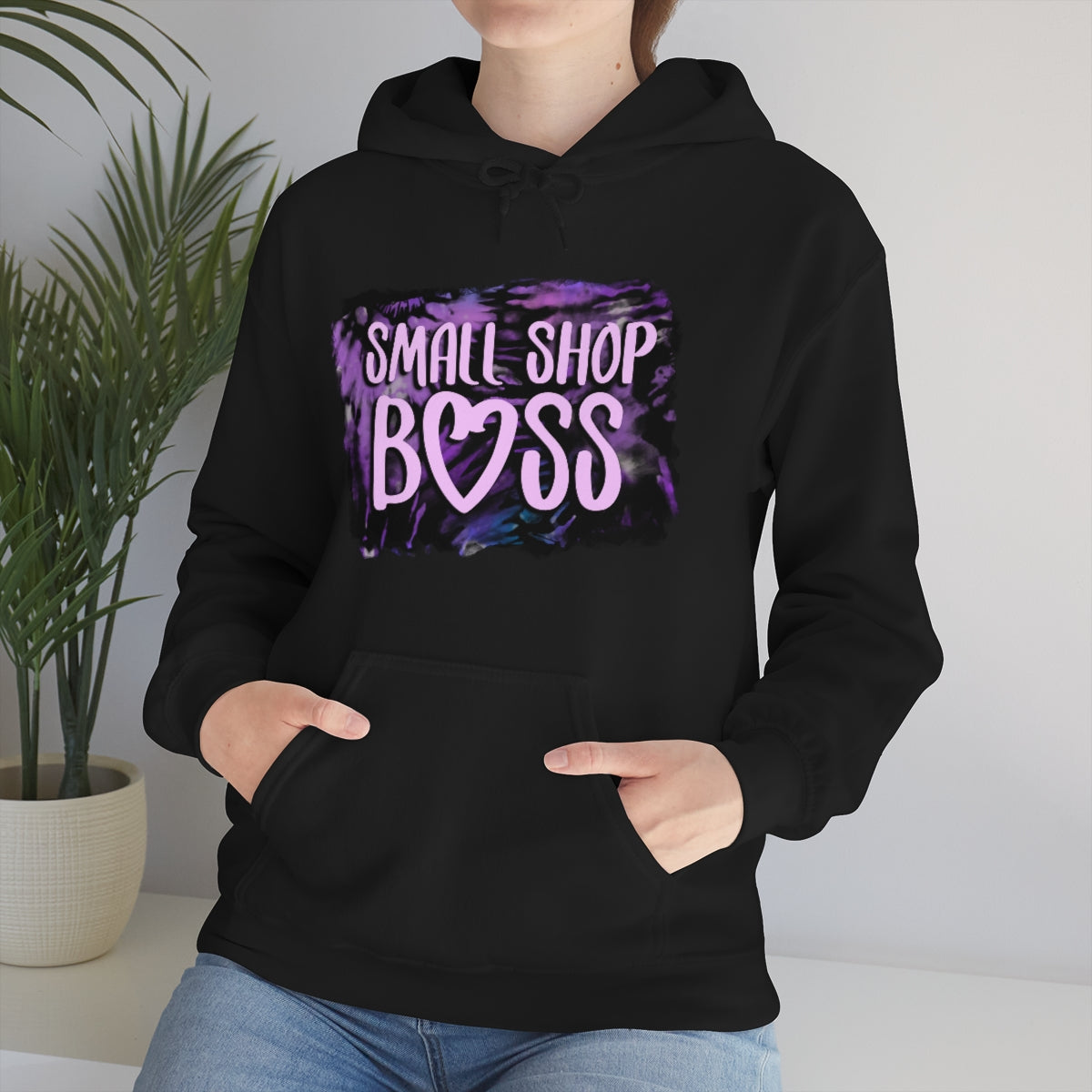 Purple Tie Dye Small Shop Boss, Unisex Heavy Blend™ Hooded Sweatshirt