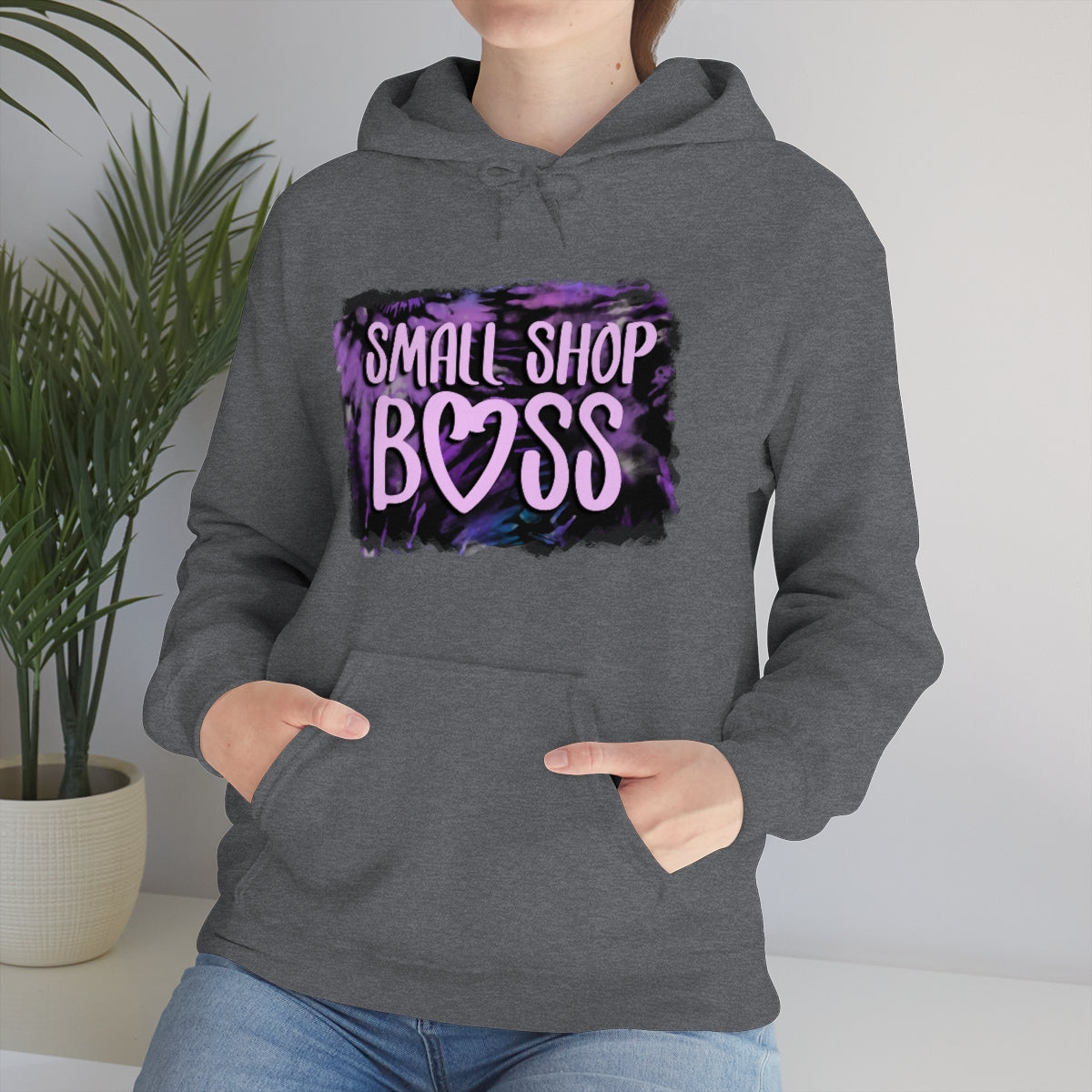 Purple Tie Dye Small Shop Boss, Unisex Heavy Blend™ Hooded Sweatshirt