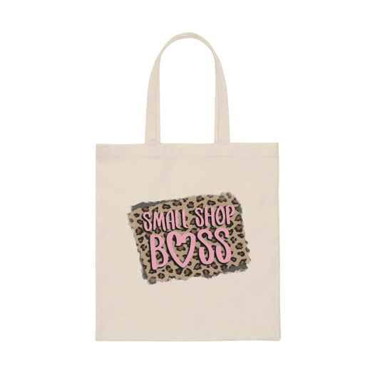 Pink  Leopard Small Shop Boss Canvas Tote Bag