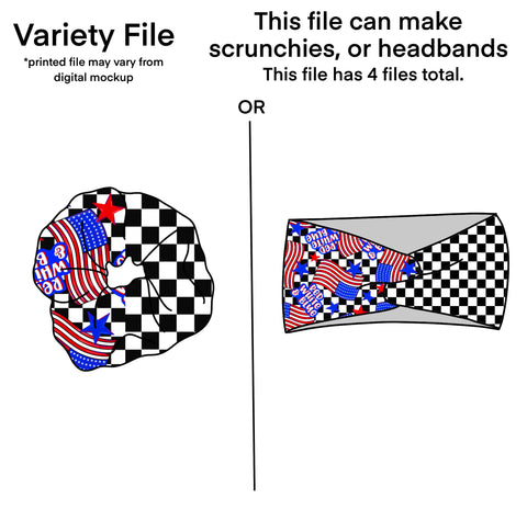 Half/Half Scrunchie/Headbands - Checkered Flag