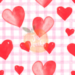 Red Watercolor Hearts Gingham