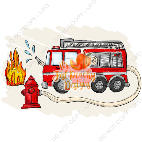 Sketchy Fire Trucks PNG - Multiple Colors