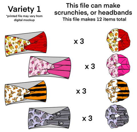 Half/Half Scrunchie/Headbands Variety - Acre Wood