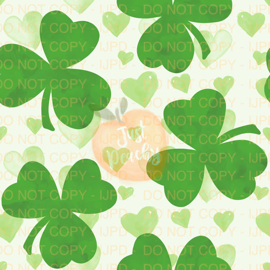 Watercolor shamrocks and Hearts